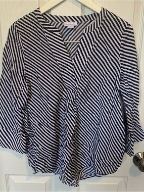 Liz Claiborne Navy and White Striped Wrap-Style Blouse